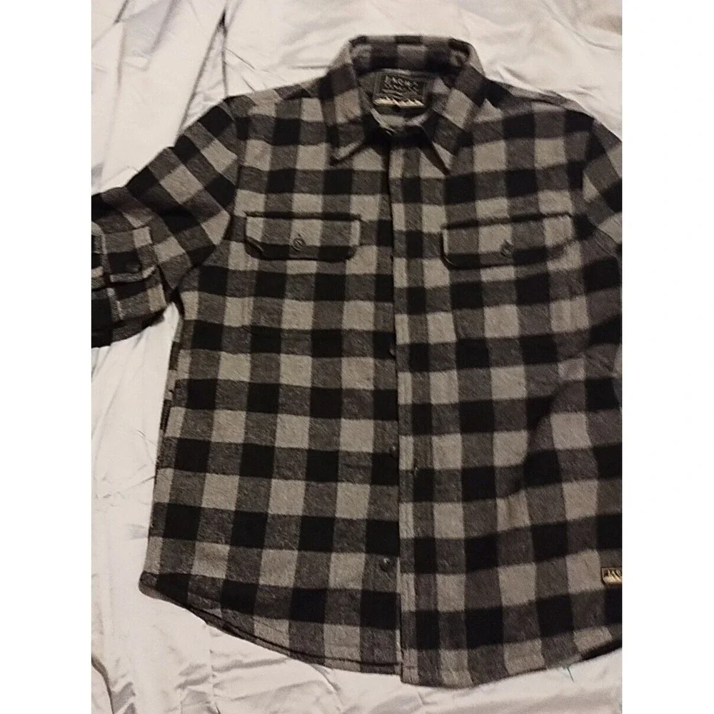 Jachs Wool Blend Flannel Quilted Shirt Jacket Plaid Mens L Shacket Cowboy Warm
